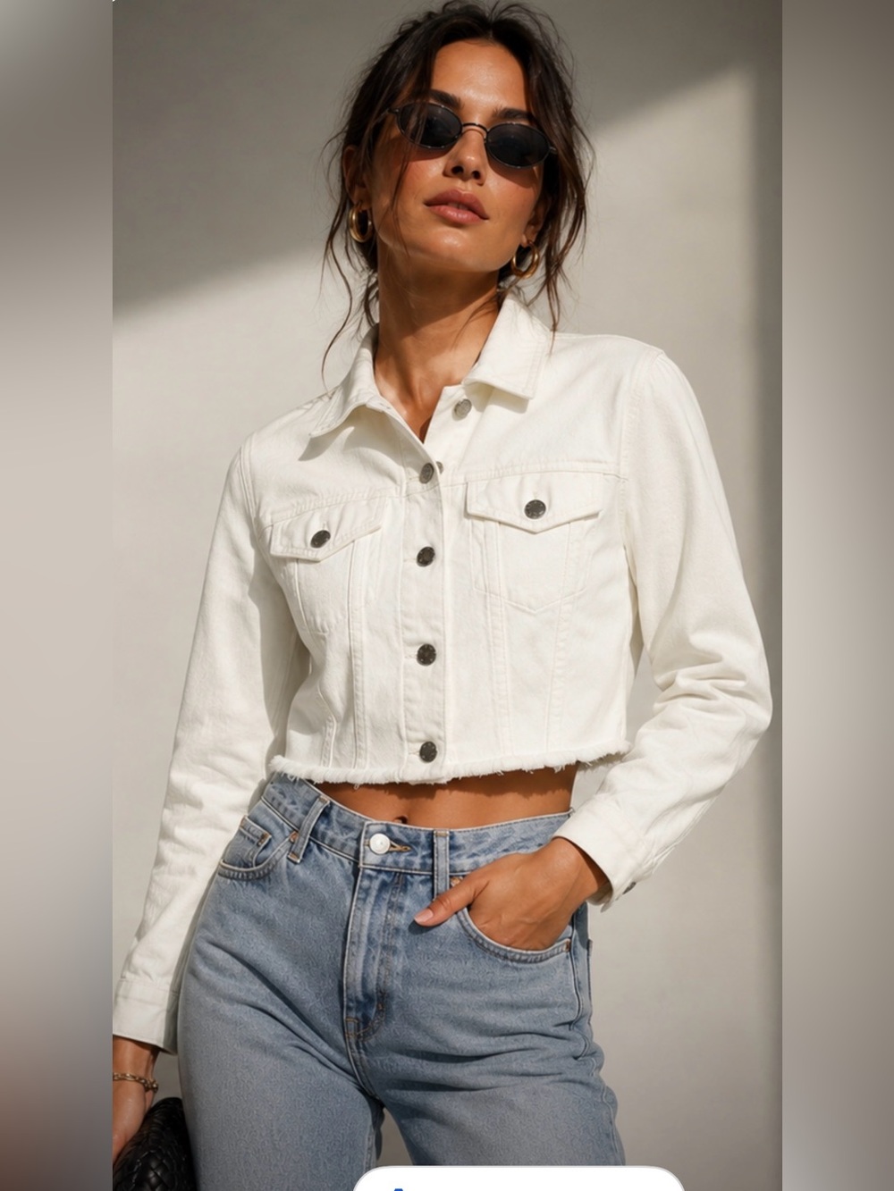 Alice + Olivia White Cropped Denim Jacket